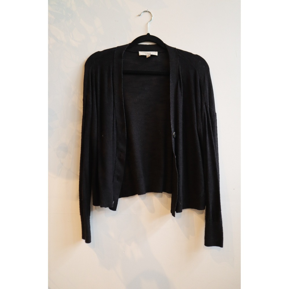 Loft Womens Black Button Front Cardigan Sweater Size Small Ramie Rayon Blend